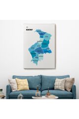 Hatay İli ve İlçeler Haritası Dekoratif Kanvas Tablo 1356