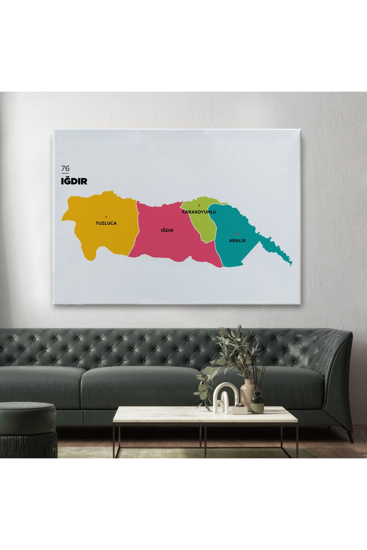 Iğdır İli ve İlçeler Haritası Dekoratif Kanvas Tablo 1357