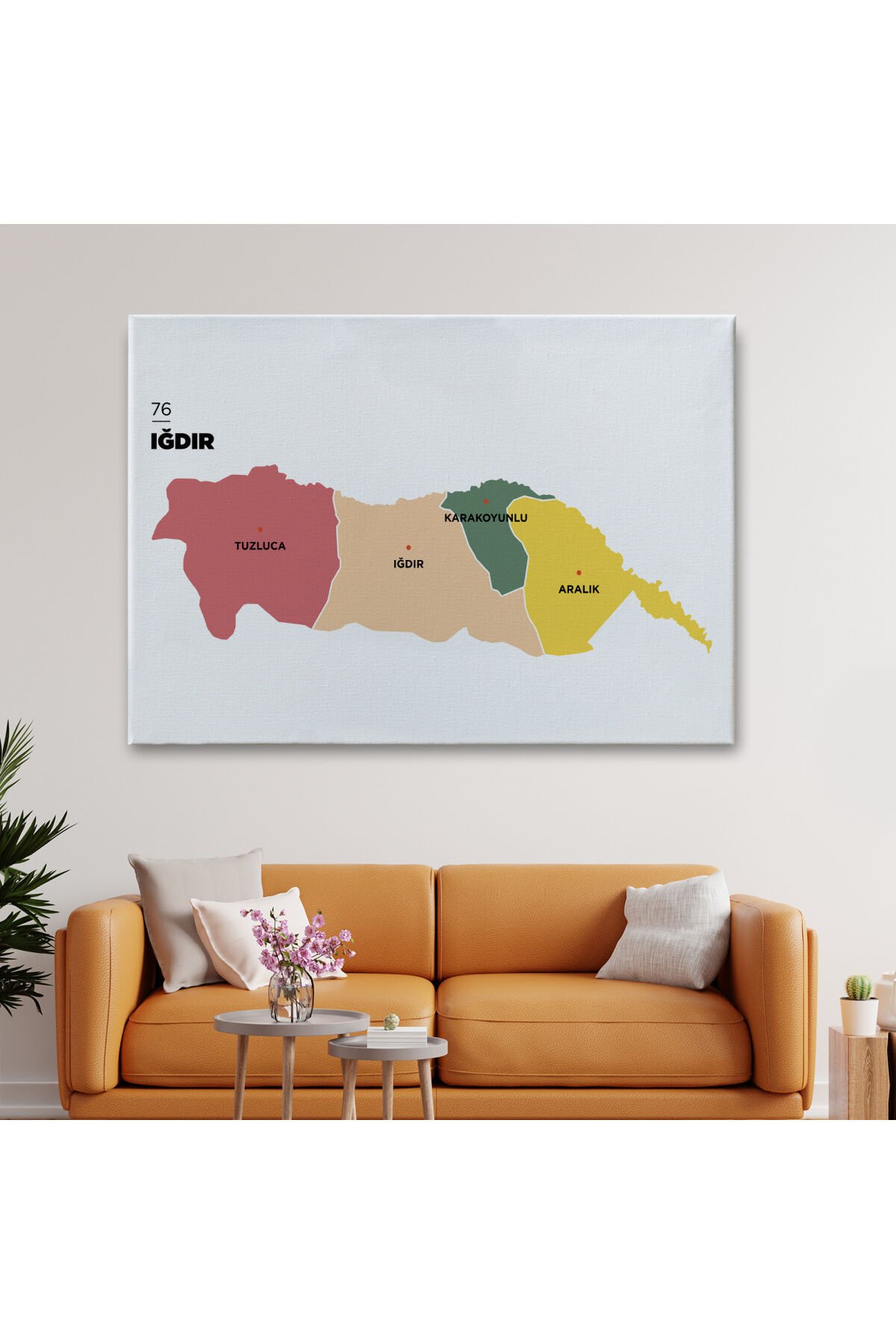 Iğdır İli ve İlçeler Haritası Dekoratif Kanvas Tablo 1358