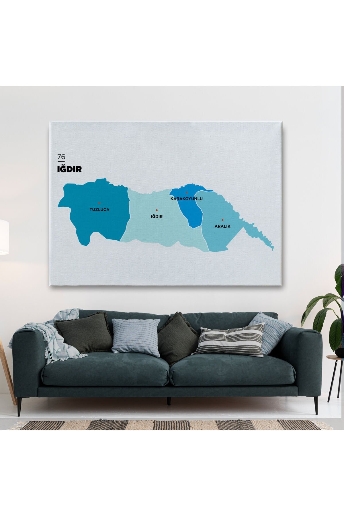 Iğdır İli ve İlçeler Haritası Dekoratif Kanvas Tablo 1359