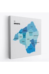 Isparta İli ve İlçeler Haritası Dekoratif Kanvas Tablo 1363