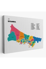 İstanbul İli ve İlçeler Haritası Dekoratif Kanvas Tablo 1364