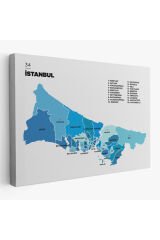 İstanbul İli ve İlçeler Haritası Dekoratif Kanvas Tablo 1366