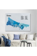 İstanbul İli ve İlçeler Haritası Dekoratif Kanvas Tablo 1366