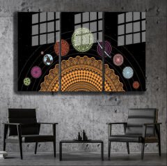 Ünlü Ressamlar ve Yapıtları Modern Yaşam Alanları İçin 3'lü Dikey Cam Tablo 785