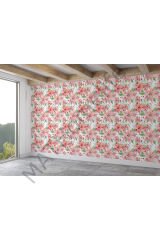 Pembe Çiçek ve Yaprak Desenli Duvar Kağıdı-5587