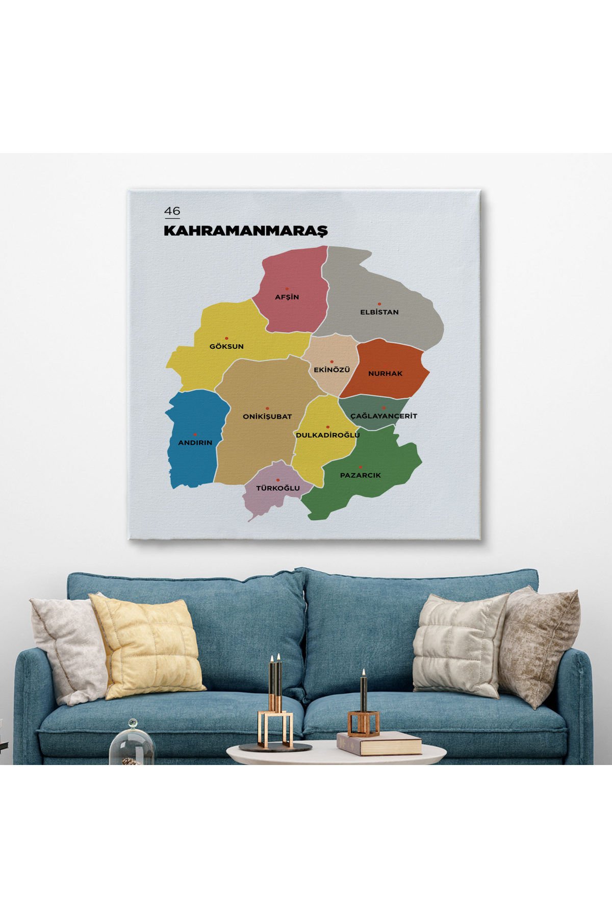 Kahramanmaraş İli ve İlçeler Haritası Dekoratif Kanvas Tablo 1371