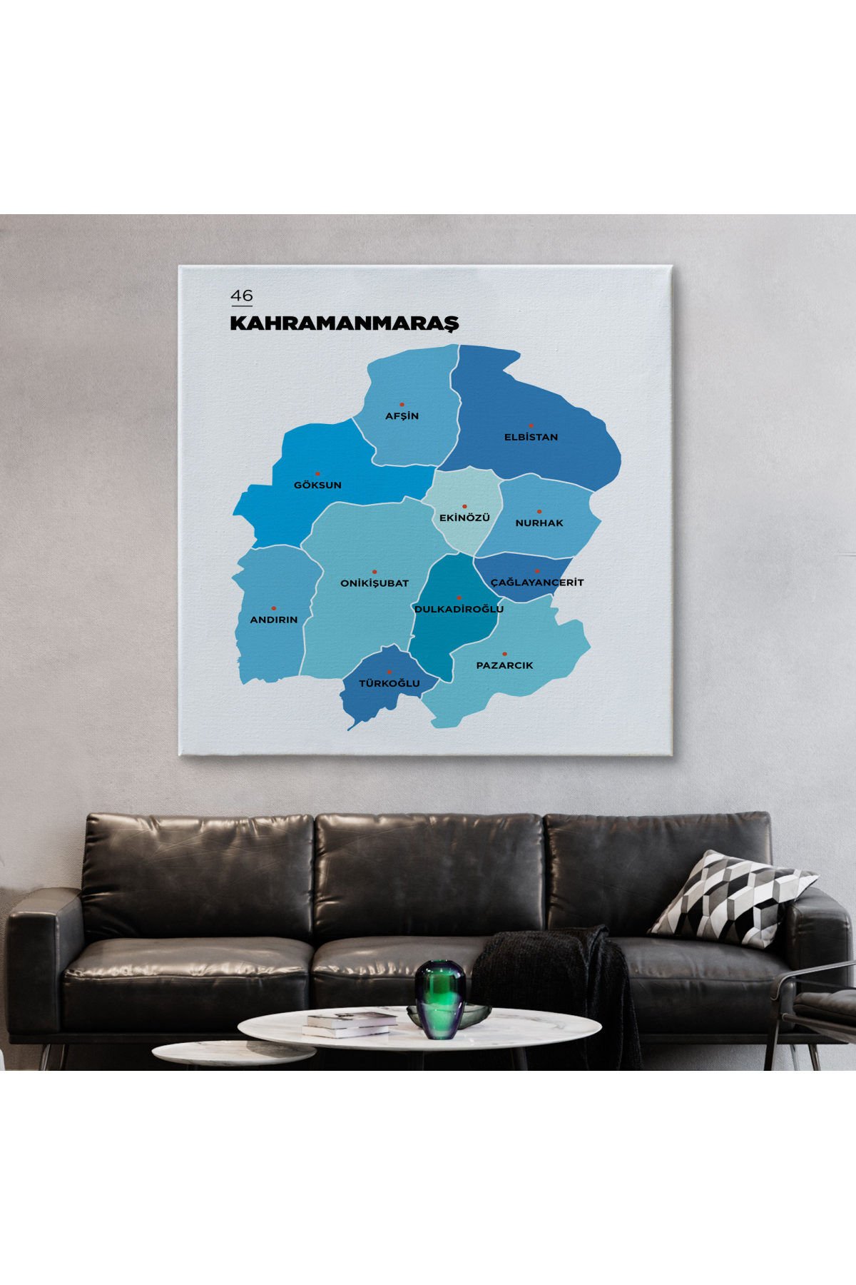 Kahramanmaraş İli ve İlçeler Haritası Dekoratif Kanvas Tablo 1372