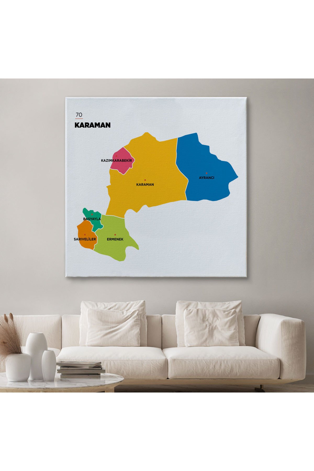 Karaman İli ve İlçeler Haritası Dekoratif Kanvas Tablo 1376