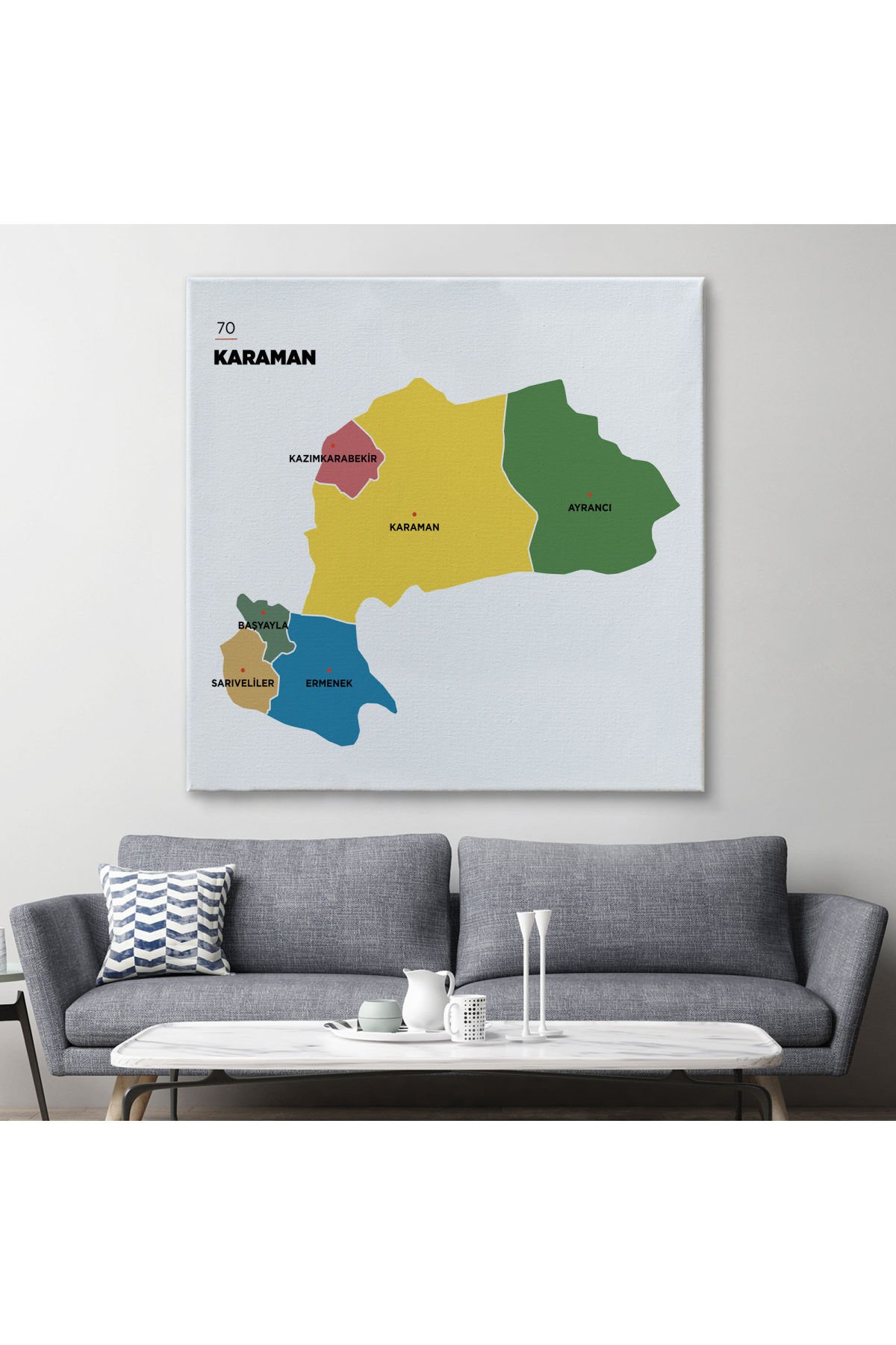 Karaman İli ve İlçeler Haritası Dekoratif Kanvas Tablo 1377