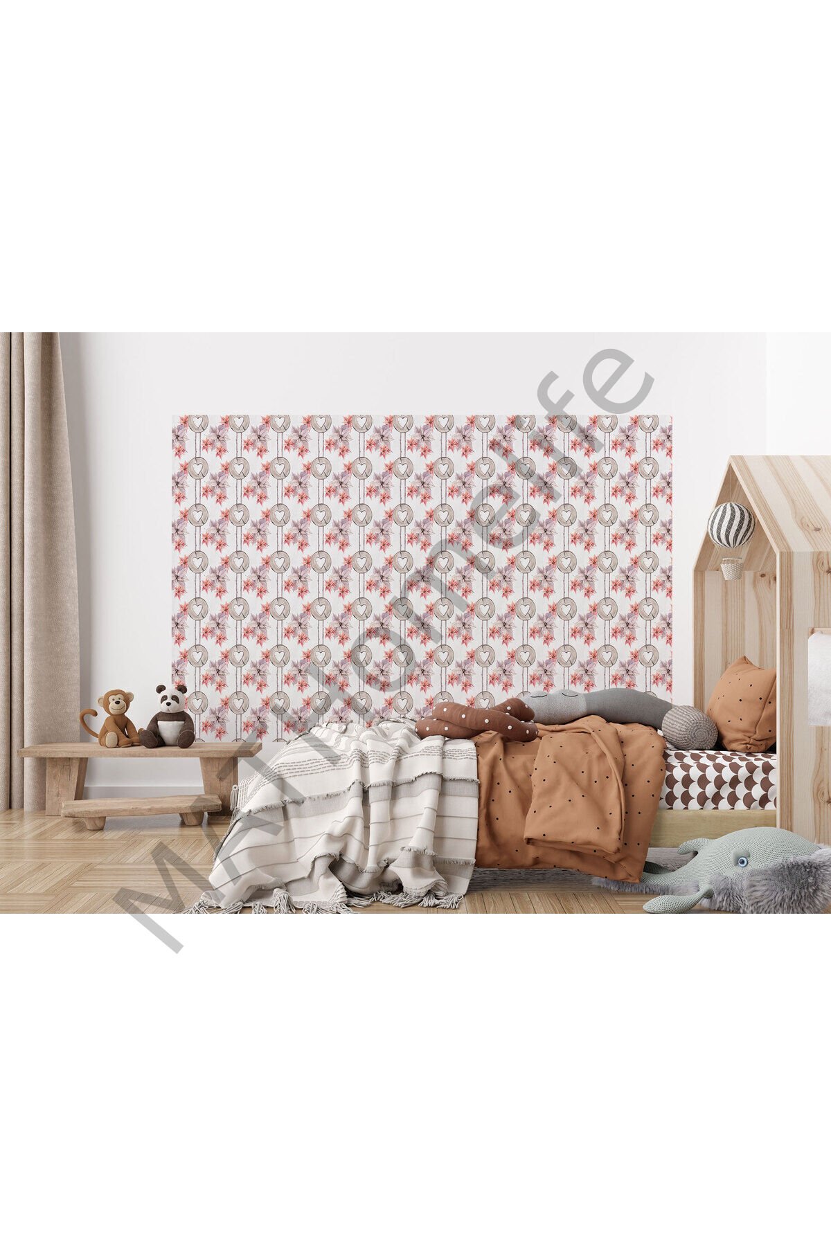 Pembe Çiçek Desenli Kız Çocuğu Odası Duvar Kağıdı-5595