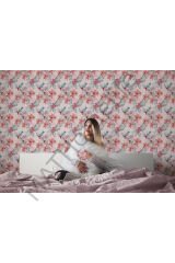 Pembe Kuşburnu Çiçeği Desenli Kız Çocuğu Odası Duvar Kağıdı-5596