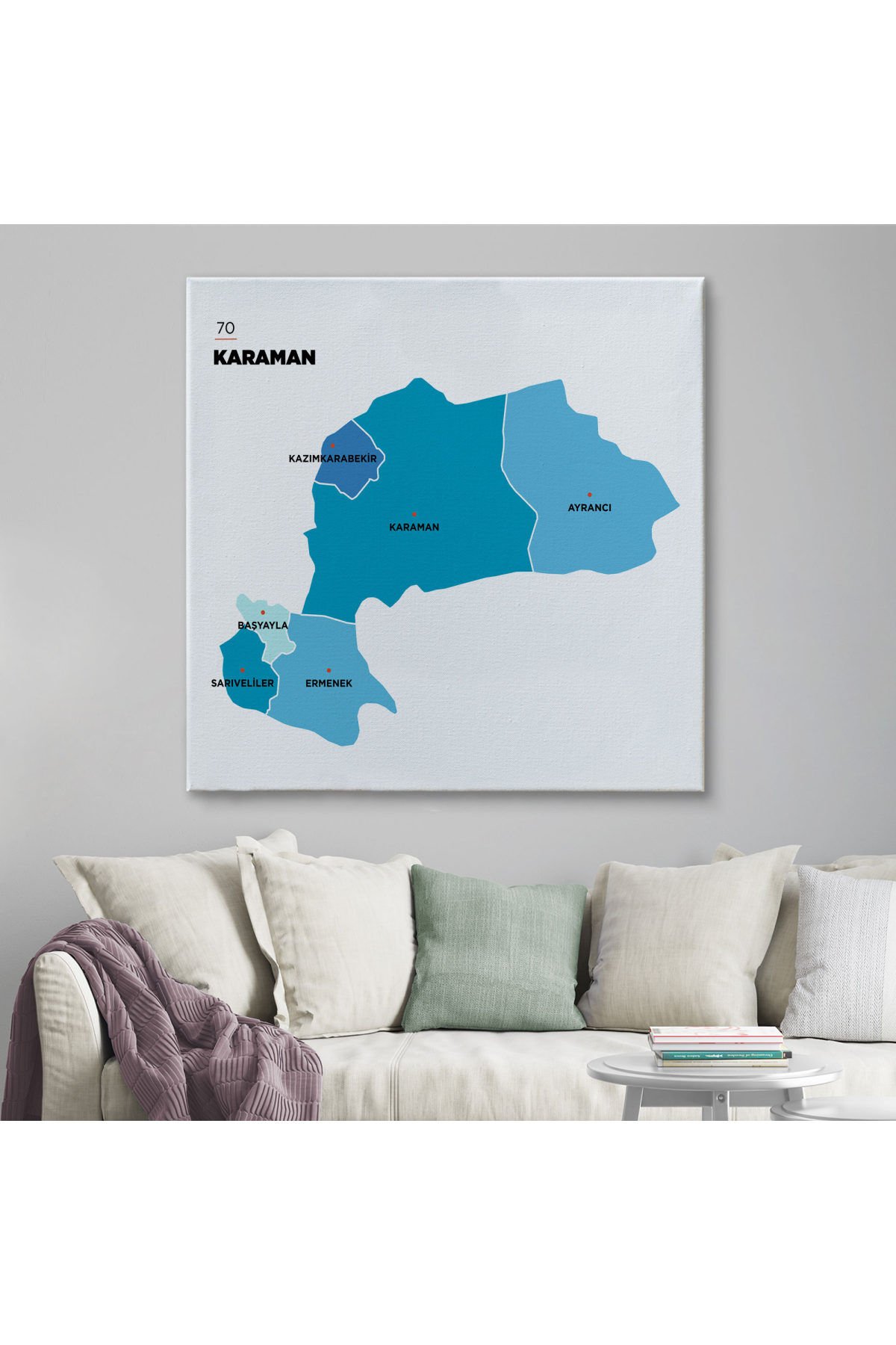 Karaman İli ve İlçeler Haritası Dekoratif Kanvas Tablo 1378