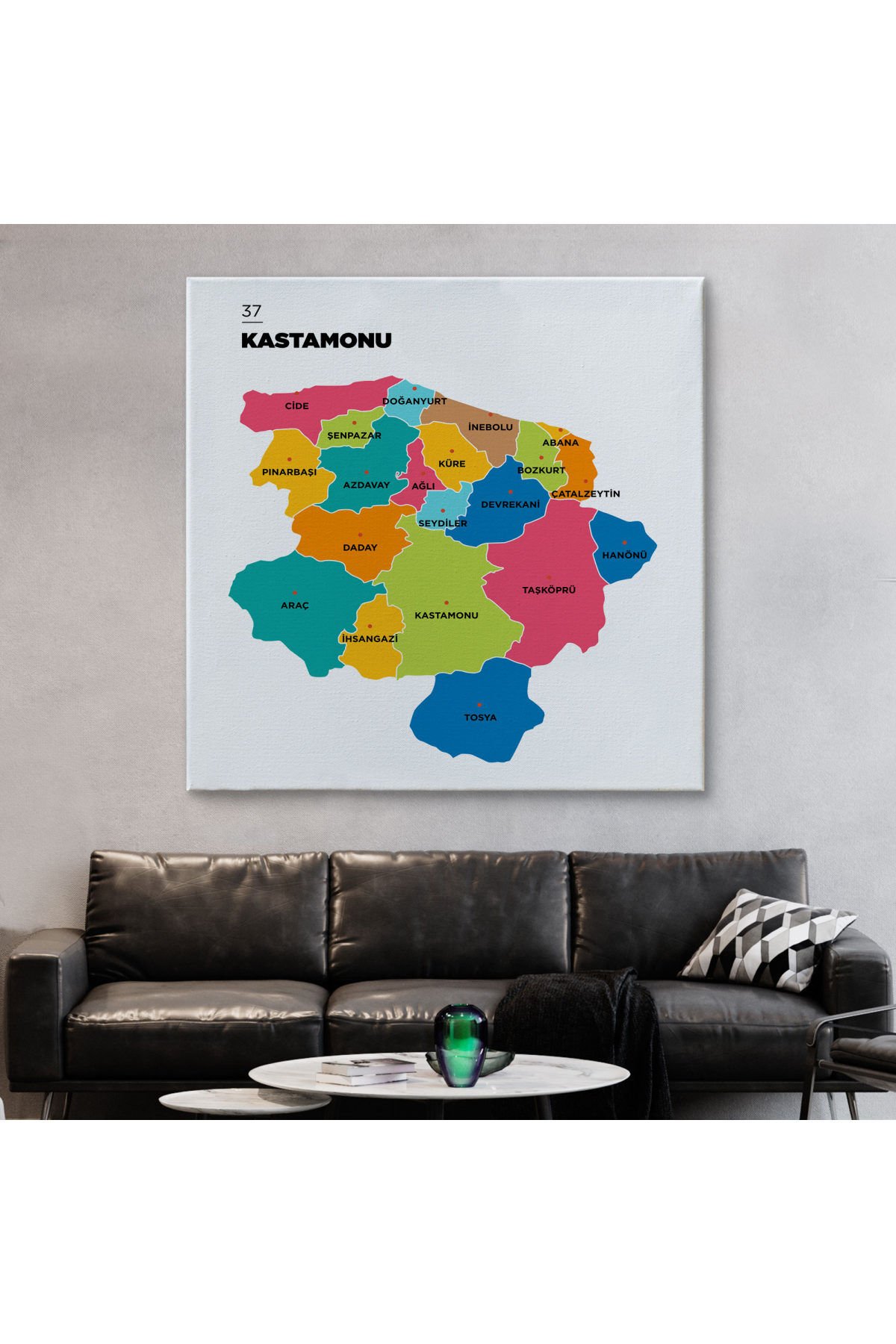 Kastamonu İli ve İlçeler Haritası Dekoratif Kanvas Tablo 1382