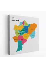 Kayseri İli ve İlçeler Haritası Dekoratif Kanvas Tablo 1385