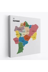 Kayseri İli ve İlçeler Haritası Dekoratif Kanvas Tablo 1386