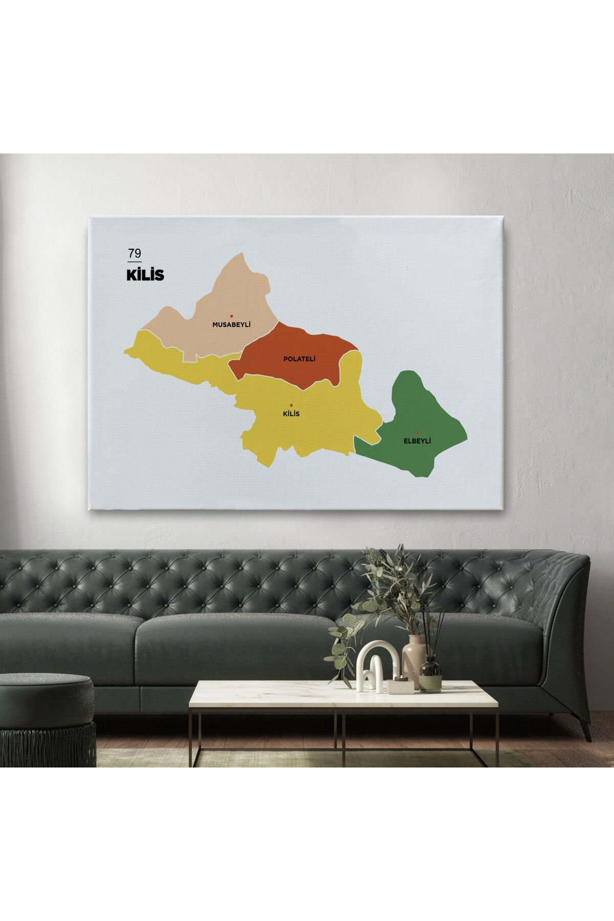 Kilis İli ve İlçeler Haritası Dekoratif Kanvas Tablo 1389