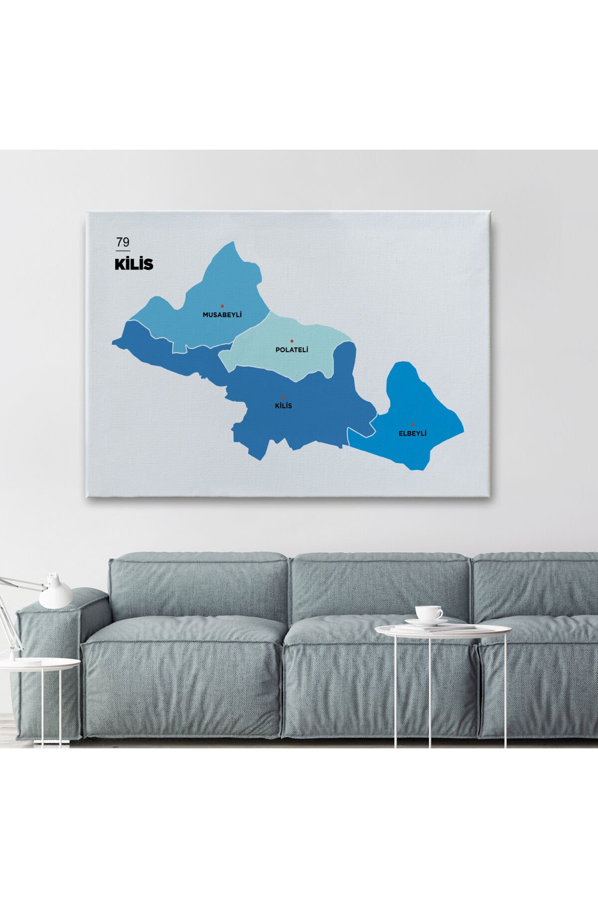 Kilis İli ve İlçeler Haritası Dekoratif Kanvas Tablo 1390 95 x 55