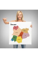 Kırklareli İli ve İlçeler Haritası Dekoratif Kanvas Tablo 1395