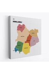 Kırklareli İli ve İlçeler Haritası Dekoratif Kanvas Tablo 1395
