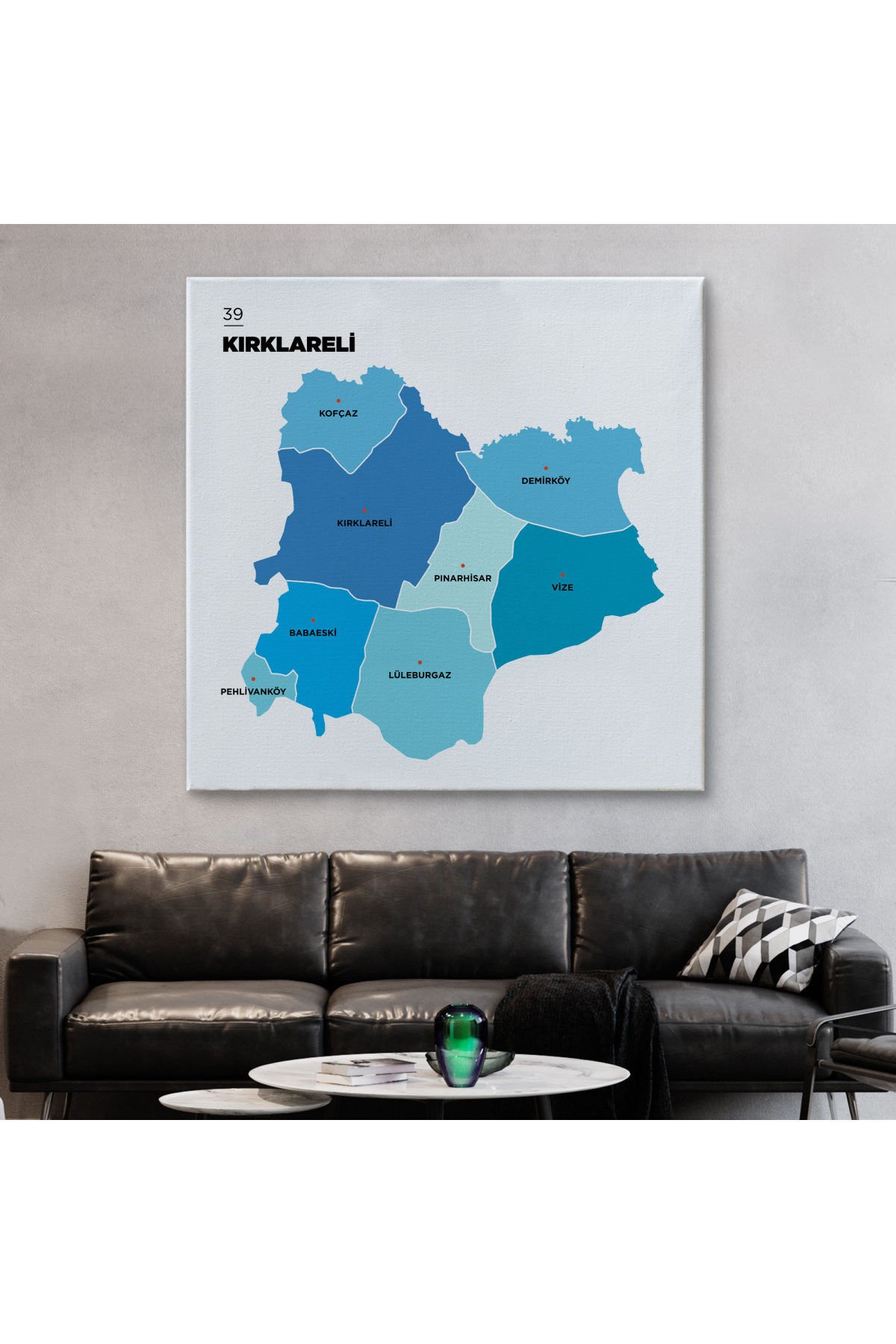 Kırklareli İli ve İlçeler Haritası Dekoratif Kanvas Tablo 1396