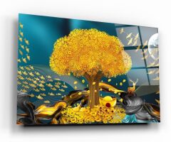 Gold Manzara Cam Tablo Özel Tasarım Ofis, Mutfak Çocuk Odası, Salon Dekorasyon