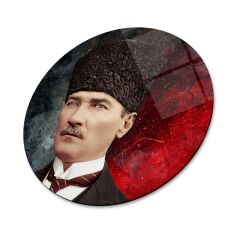 Atatürk Yuvarlak Cam Tablo | Hediyelik, Dekoratif, Ofis, Mutfak