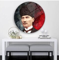 Atatürk Yuvarlak Cam Tablo | Hediyelik, Dekoratif, Ofis, Mutfak