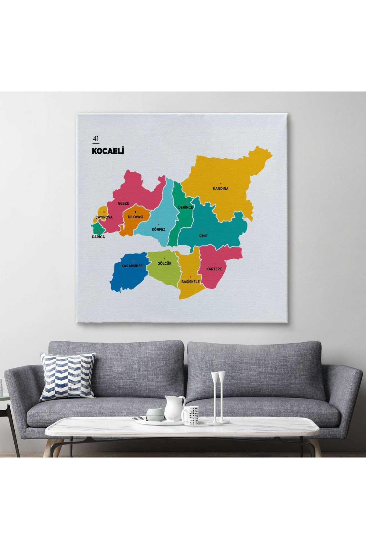 Kocaeli İli ve İlçeler Haritası Dekoratif Kanvas Tablo 1400