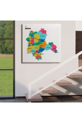 Konya İli ve İlçeler Haritası Dekoratif Kanvas Tablo 1403 50 x 50