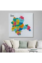 Konya İli ve İlçeler Haritası Dekoratif Kanvas Tablo 1403 50 x 50