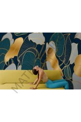 Altın Detaylı Tropical Yapraklar Desenli Duvar Kağıdı-5623