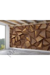 3D Ahşah Geometrik Desenli Duvar Kağıdı-5624