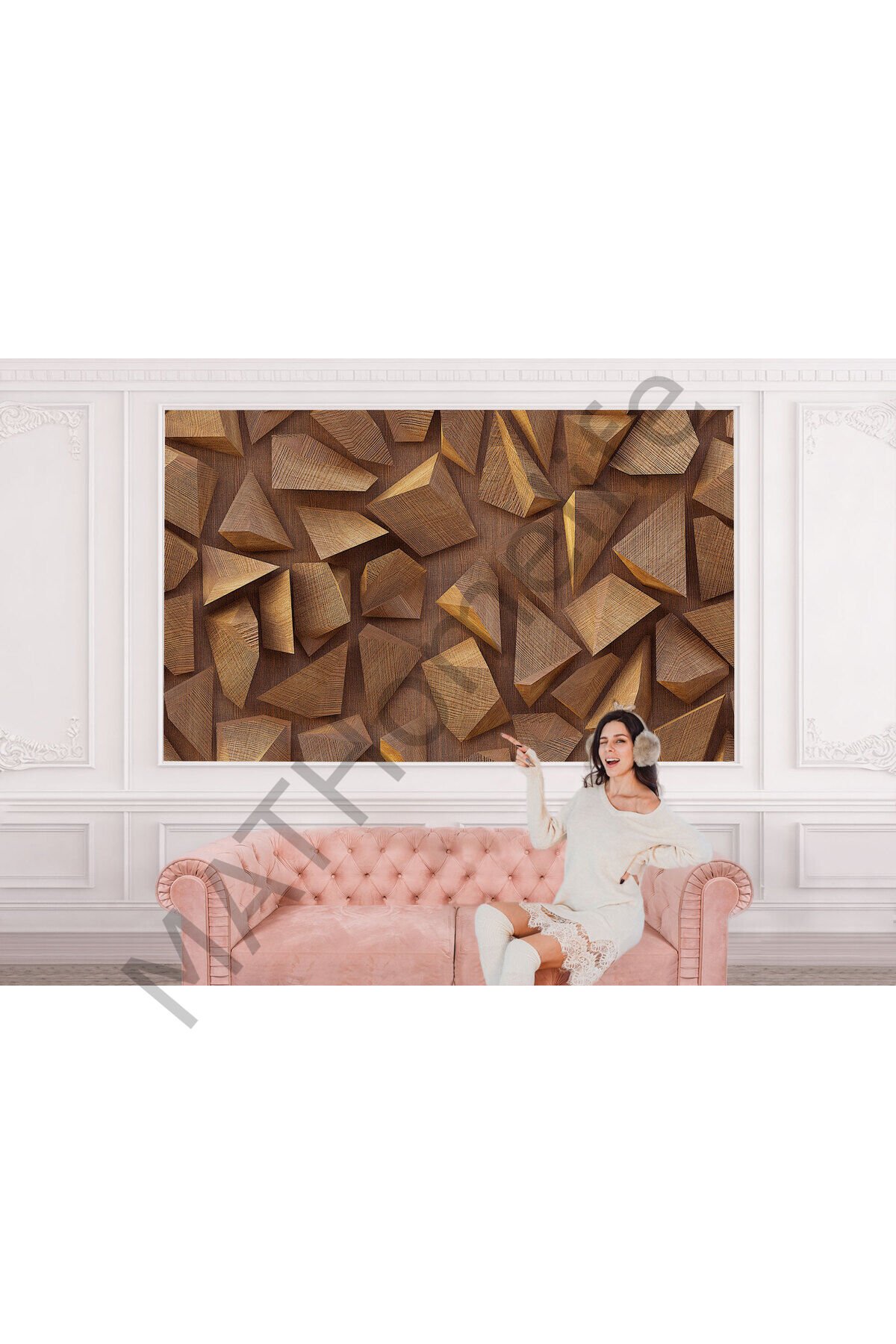 3D Ahşah Geometrik Desenli Duvar Kağıdı-5624