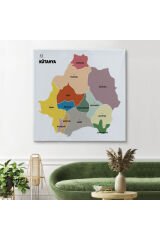 Kütahya İli ve İlçeler Haritası Dekoratif Kanvas Tablo 1407