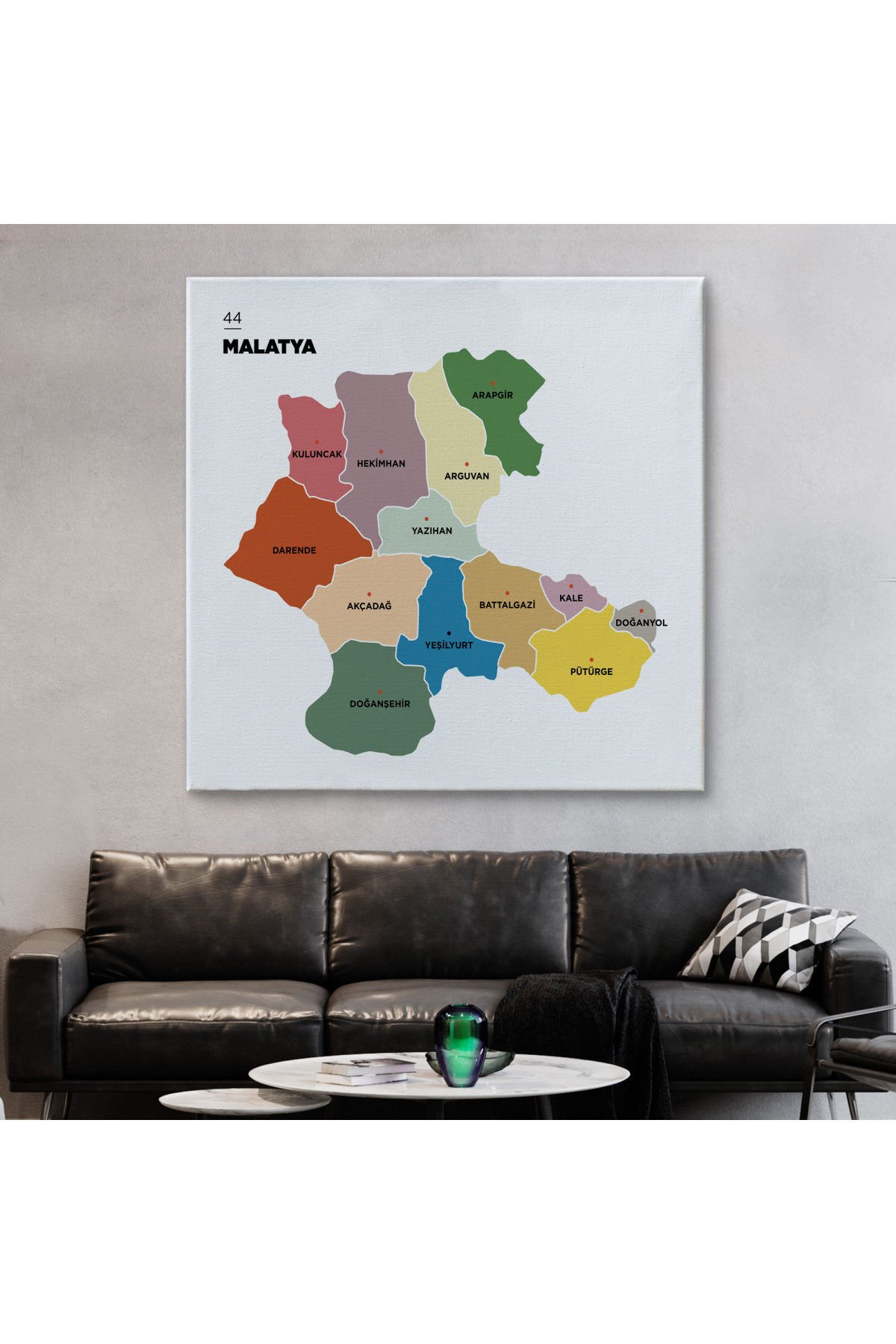 Malatya İli ve İlçeler Haritası Dekoratif Kanvas Tablo 1410