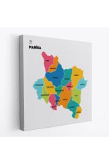 Manisa İli ve İlçeler Haritası Dekoratif Kanvas Tablo 1412 90 x 90