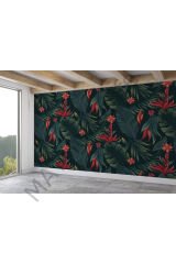 Kırmızı Çiçekli Tropical Ağaç Yaprakları Duvar Kağıdı-5634