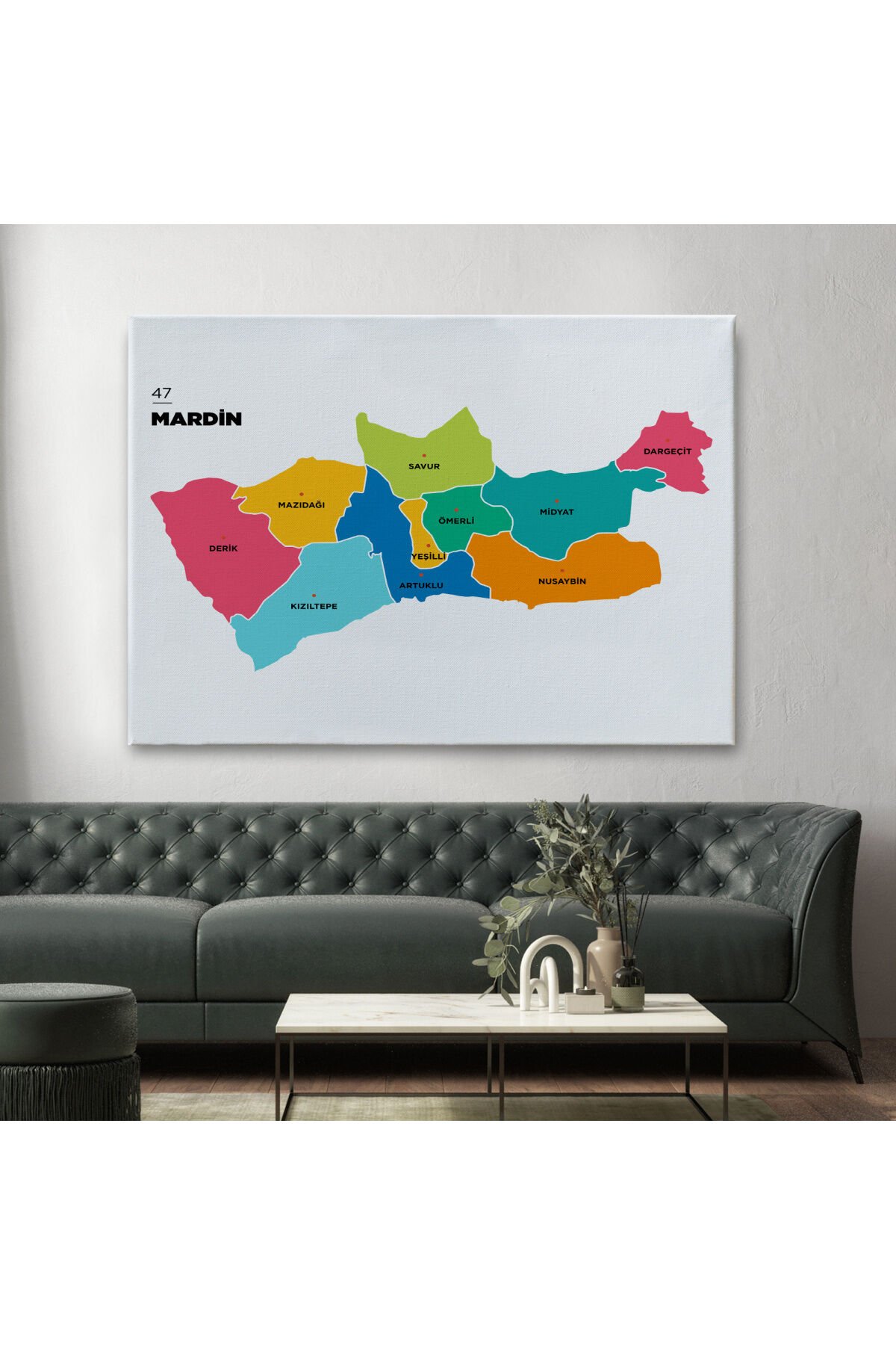 Mardin İli ve İlçeler Haritası Dekoratif Kanvas Tablo 1415