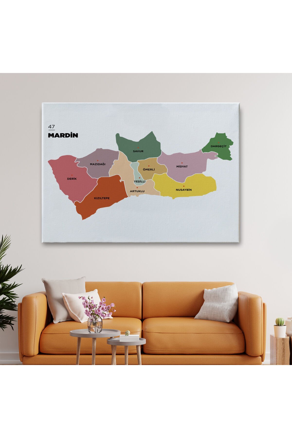 Mardin İli ve İlçeler Haritası Dekoratif Kanvas Tablo 1416