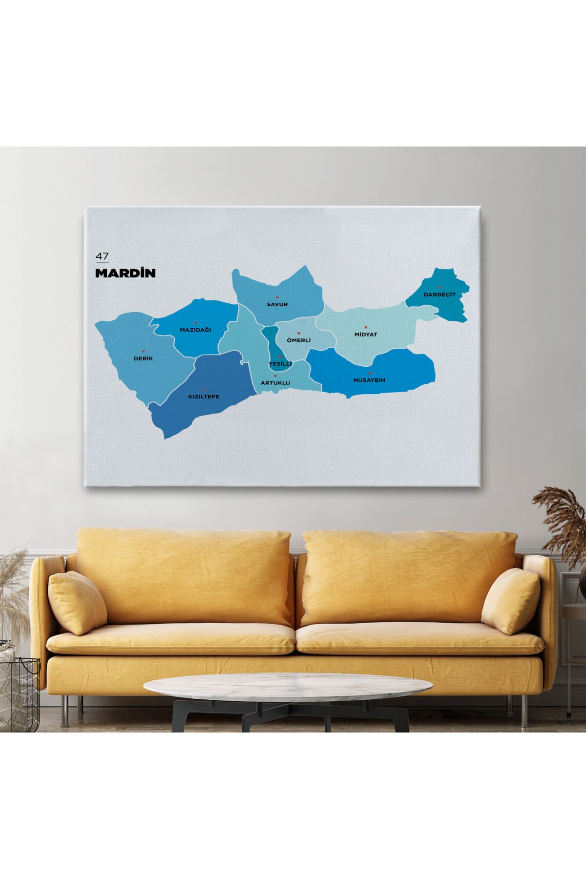 Mardin İli ve İlçeler Haritası Dekoratif Kanvas Tablo 1417