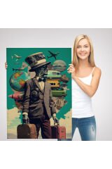 Takım Elbiseli Seyahat Eden Adam Vintage Kanvas Tablo-6323