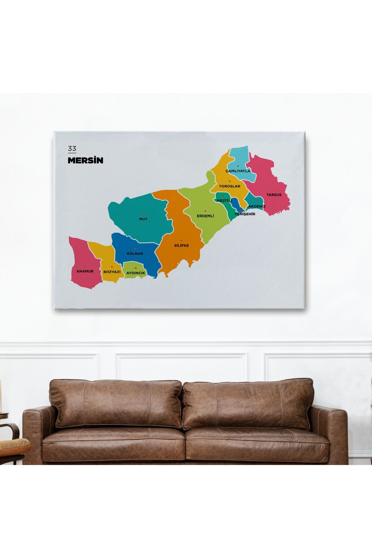 Mersin İli ve İlçeler Haritası Dekoratif Kanvas Tablo 1418