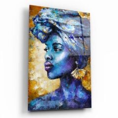 Afrikalı Kadın Cam Tablo Özel Tasarım Ofis, Mutfak Çocuk Odası, Salon Dekorasyon