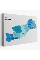 Mersin İli ve İlçeler Haritası Dekoratif Kanvas Tablo 1420