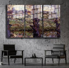 Ünlü Ressamlar ve Yapıtları Modern Yaşam Alanları İçin 3'lü Dikey Cam Tablo 838