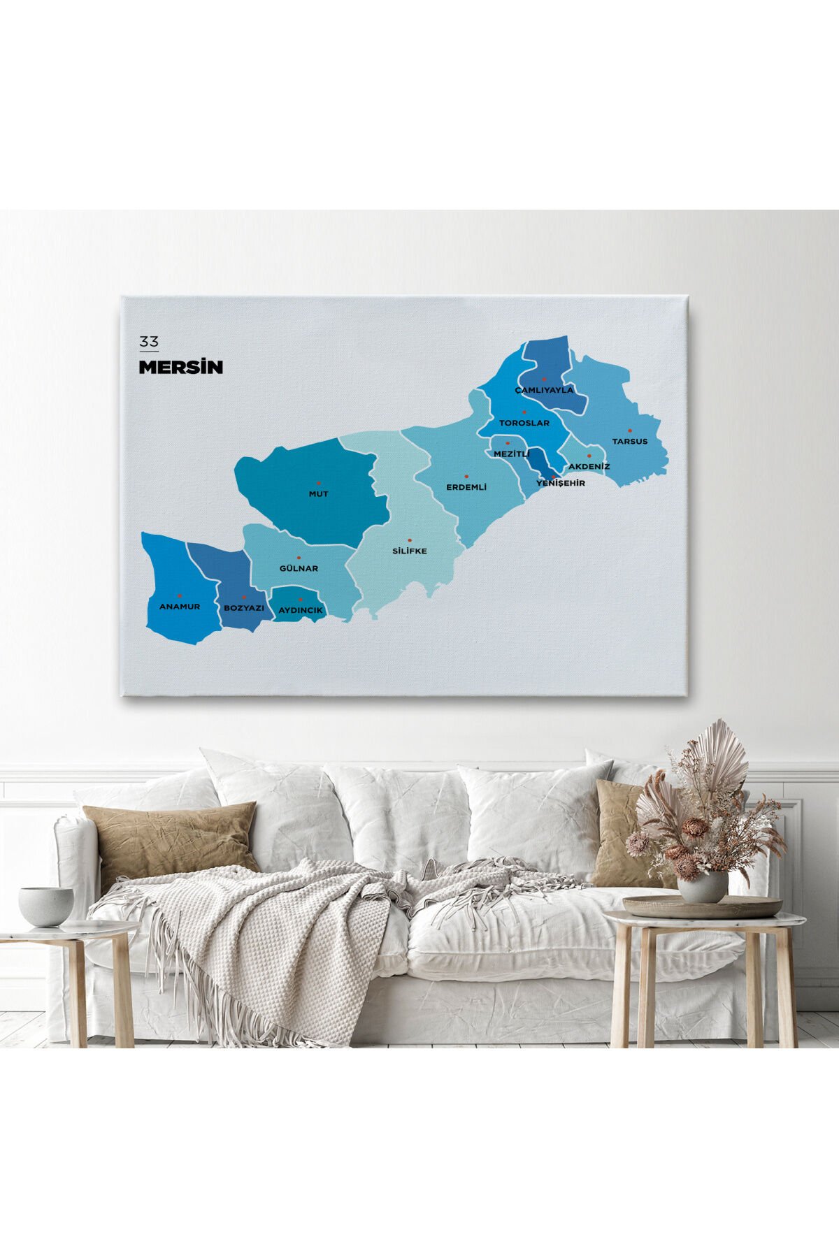 Mersin İli ve İlçeler Haritası Dekoratif Kanvas Tablo 1420