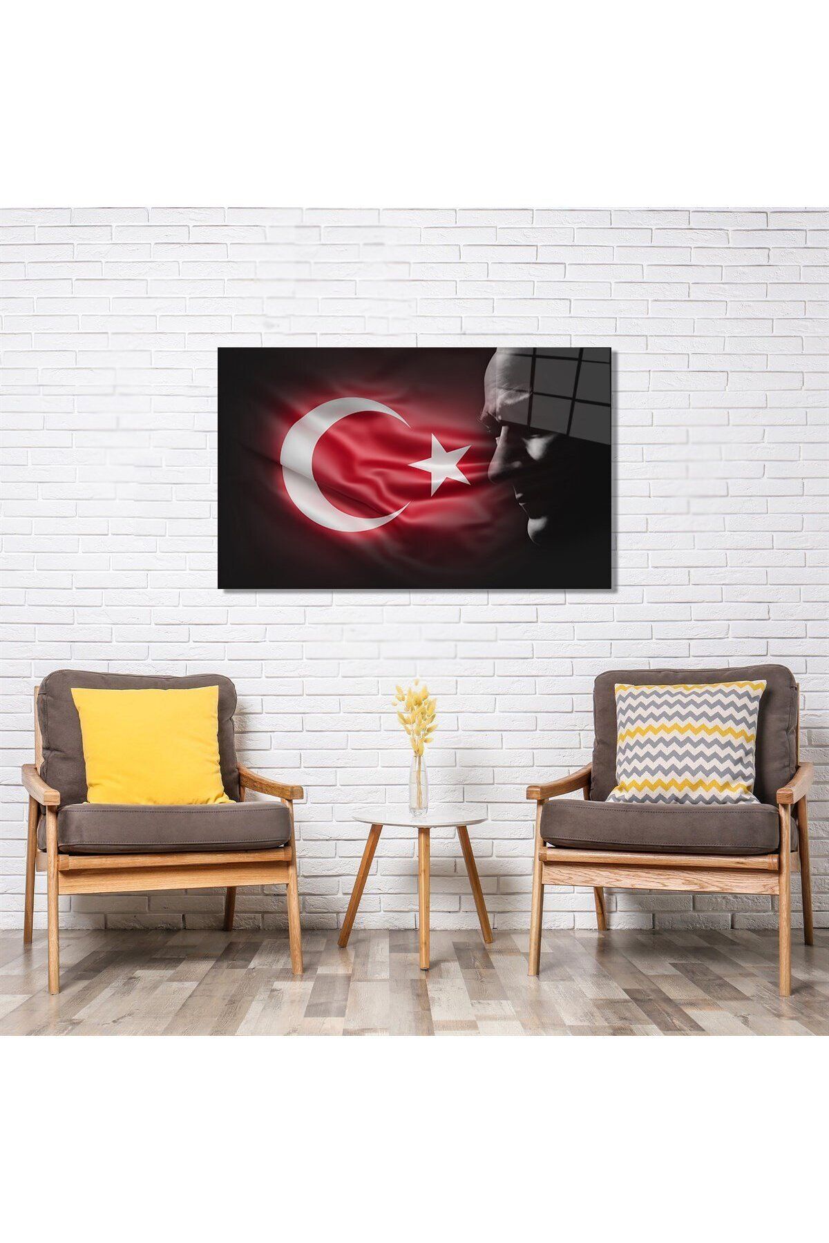 Türk Bayrağı Ve Atatürk Silüet 2 Cam Tablo 50 x 70