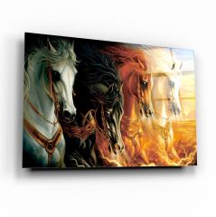 Koşan Atlar Cam Tablo Özel Tasarım Ofis, Mutfak Çocuk Odası, Salon Dekorasyon