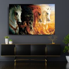 Koşan Atlar Cam Tablo Özel Tasarım Ofis, Mutfak Çocuk Odası, Salon Dekorasyon